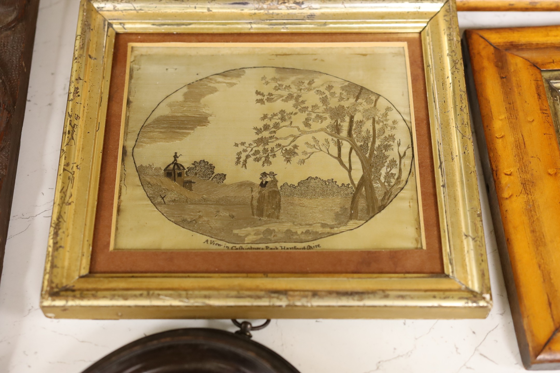 A framed illuminated vellum manuscript page, possibly early 16th century, reputedly from The Vatican and various Victorian pictures and frames